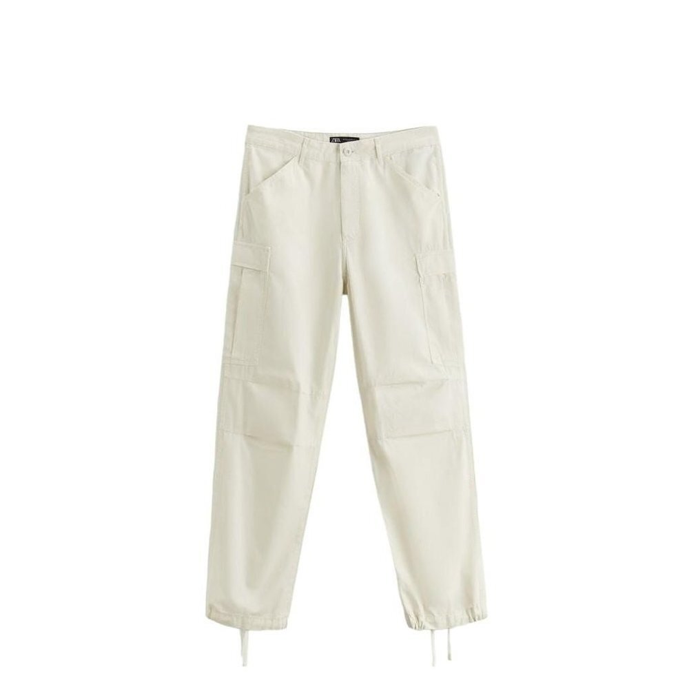 ZARA TEXTURED CARGO TROUSERS STONE SIZE 31 | 5862/405